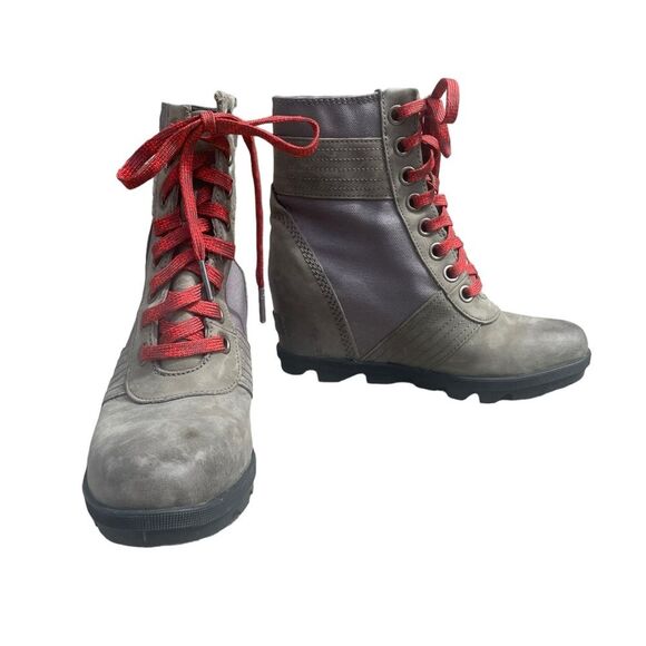 Sorel Lexie Wedge Boots Quarry Gray Leather Lace Up Booties Womens Size 7 - Picture 10 of 12